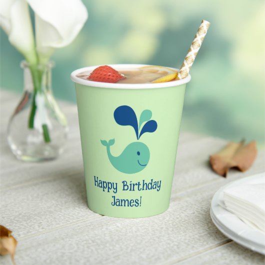 Blue Green Spouting Whale Birthday Party Cup Papieren Bekers (Insitu)