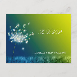 Blue Green Spring Dandelion Wedding RSVP Uitnodiging Briefkaart