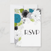 Blue Green Spring Flowers Wedding RSVP (Achterkant)