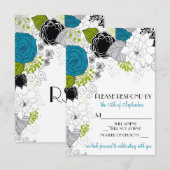 Blue Green Spring Flowers Wedding RSVP (Voorkant / Achterkant)