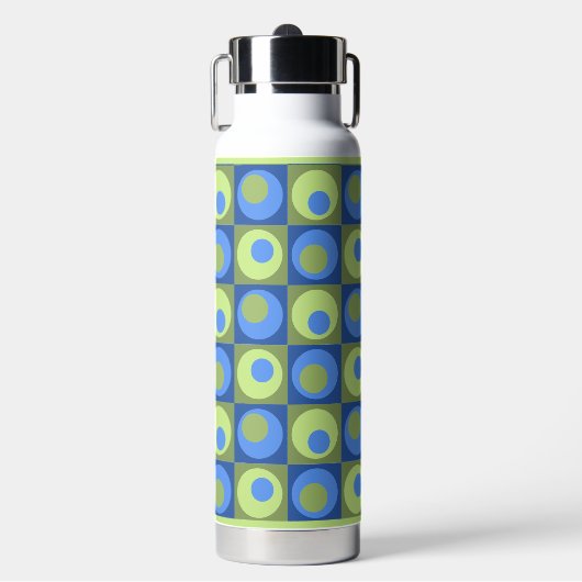 Blue Green Square Dot Geometric Pattern Cold-Hot Waterfles (Voorkant)