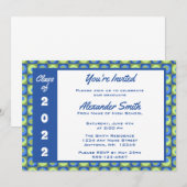 Blue Green Square Stippen Border Graduparty Kaart (Voorkant / Achterkant)