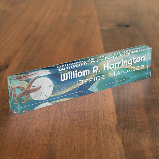 Blue Green Starfish Sand Dollar  Naambordje (Zijkant)