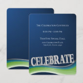 Blue Green Steel Wave Celebration Receptie Kaart (Voorkant / Achterkant)