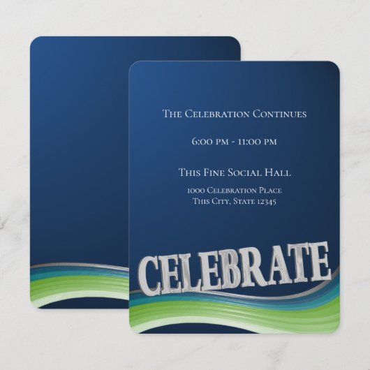 Blue Green Steel Wave Celebration Receptie Kaart (Voorkant / Achterkant)