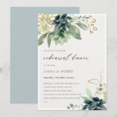 Blue Green Succulent Fauna Rehearsal Dinner Invite Bedankkaart (Voorkant / Achterkant)