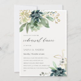 Blue Green Succulent Fauna Rehearsal Dinner Invite Bedankkaart