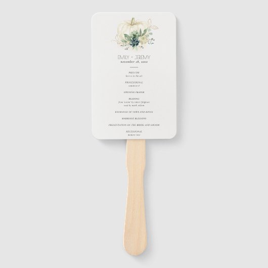 Blue Green Succulent Pumpkin Wedding Programme Handwaaier (Voorkant)