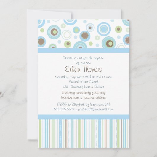 Blue Green Sweet Baby Polka Dot Baptism Invite Kaart (Voorkant)