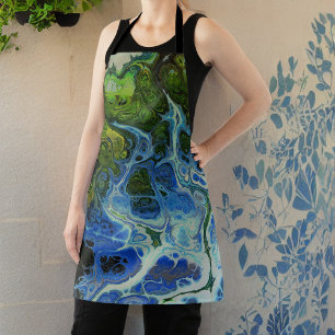 Blue Green Swirl All-Over Print Apron Schort