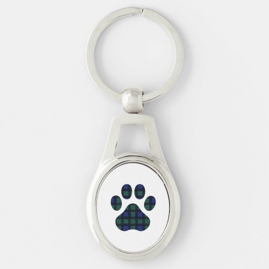 Blue Green Tartan Pset Dog Paw Print Sleutelhanger (Voorkant)