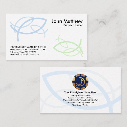 Blue Green Three Trinity Ichthus Fish Ministry Visitekaartje (Voorkant / Achterkant)
