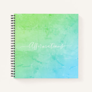 Blue Green Tie Dye White Typography Affirmations Notitieboek
