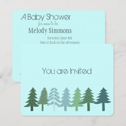 Blue Green Trees Baby shower Kaart (Voorkant / Achterkant)