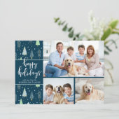 Blue Green Trees Script PRETTIGE FEESTDAGEN 3 Foto Feestdagenkaart (Staand voorkant)