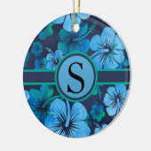Blue Green Tropical Hibiscus Floral Monogram Keramisch Ornament (Links)