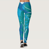 Blue Green Tropical Leaf Design Leggings (Achterkant)