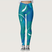 Blue Green Tropical Leaf Design Leggings (Voorkant)