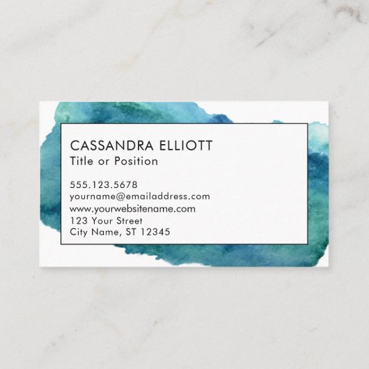 Blue Green Turquoise Abstracte Waterverf Washes Visitekaartje (Achterkant)