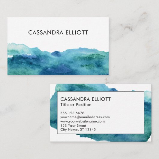 Blue Green Turquoise Abstracte Waterverf Washes Visitekaartje (Voorkant / Achterkant)
