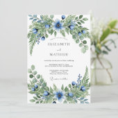 Blue Green Verdant Botanical Wedding Kaart (Staand voorkant)