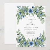 Blue Green Verdant Botanical Wedding Kaart (Voorkant / Achterkant)