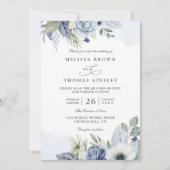 Blue Green Watercolor Elegant QR Code Wedding Kaart (Voorkant)