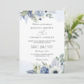 Blue Green Watercolor Elegant QR Code Wedding Kaart (Staand voorkant)