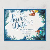 Blue Green Watercolor Foliage Butterfly Wedding Aankondigingskaart (Voorkant)