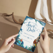 Blue Green Watercolor Foliage Butterfly Wedding Aankondigingskaart