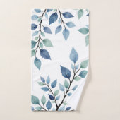 Blue Green Watercolor Leaves Botanical Design 376 Bad Handdoek (Handdoek)