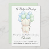 Blue & Green Watercolor Teddy Bear Baby Shower (Voorkant / Achterkant)