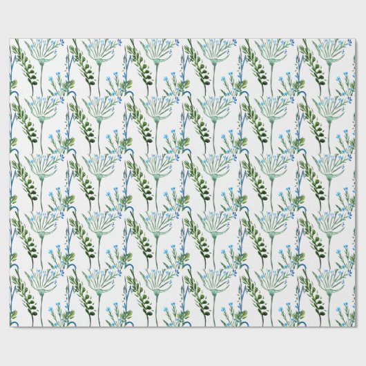 Blue Green Watercolor Wildflower  Cadeaupapier (Vlak)