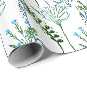 Blue Green Watercolor Wildflower  Cadeaupapier (Rol Hoek)