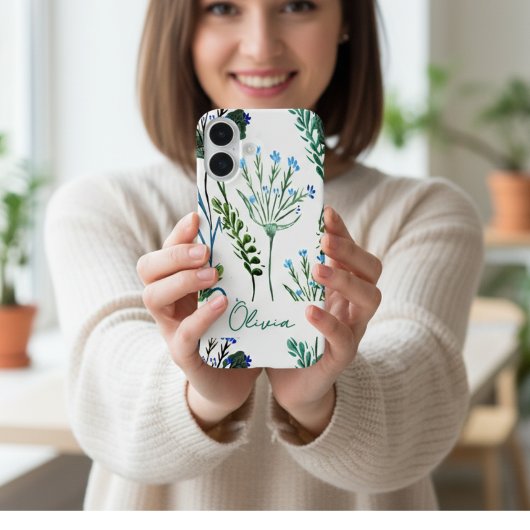 Blue Green Watercolor Wildflower  Case-Mate iPhone Case