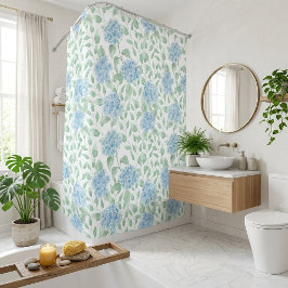 Blue Green Watercolor Wildflower Douchegordijn