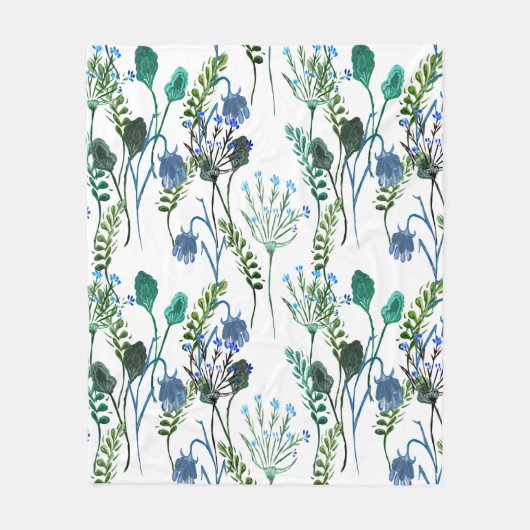 Blue Green Watercolor Wildflower  Fleece Deken (Voorkant)