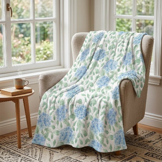 Blue Green Watercolor Wildflower Fleece Deken