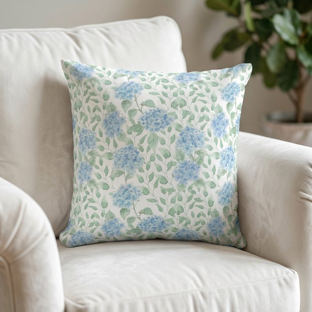 Blue Green Watercolor Wildflower Kussen (Blue Green Watercolor Wildflower Throw Pillow)