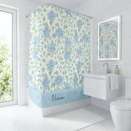 Blue Green Watercolor Wildflower Monogram Douchegordijn