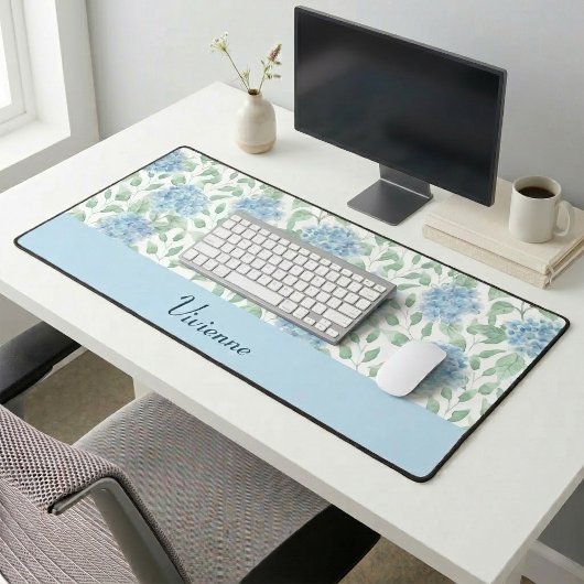 Blue Green Watercolor Wildflower Monogram Name Bureaumat