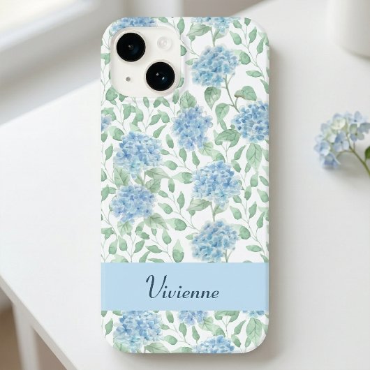 Blue Green Watercolor Wildflower Name Case-Mate iPhone Case