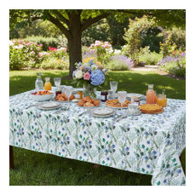 Blue Green Watercolor Wildflower Tablecloth