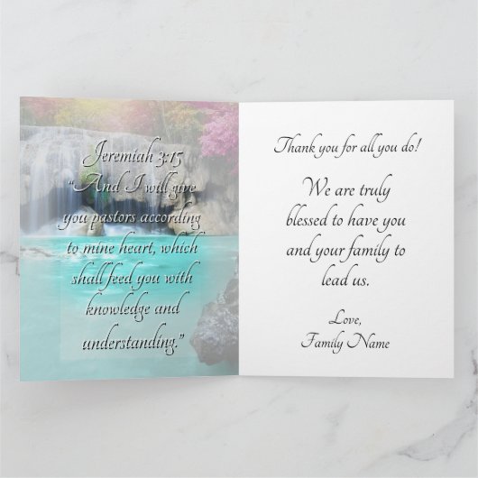 Blue Green Waterfall Sunrise Pastor Waardering Bedankkaart (Binnen)