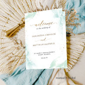 Blue Green Waterverf Folded Wedding Programme