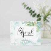 Blue Green Waterverf Postponement Wedding Briefkaart (Staand voorkant)