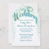 Blue Green Waterverf Typography Wedding Kaart (Voorkant)