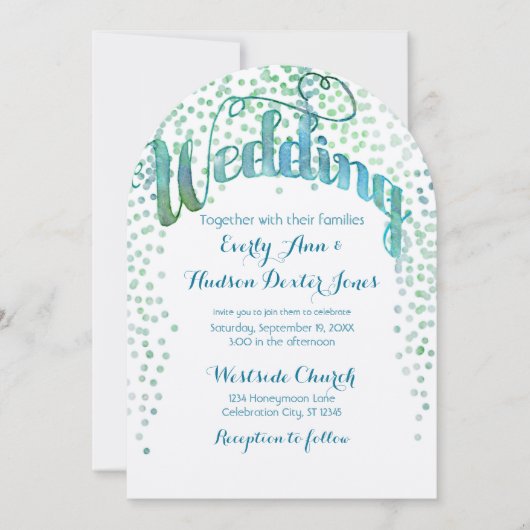 Blue Green Waterverf Typography Wedding Kaart (Voorkant)