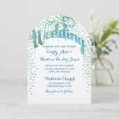 Blue Green Waterverf Typography Wedding Kaart (Staand voorkant)