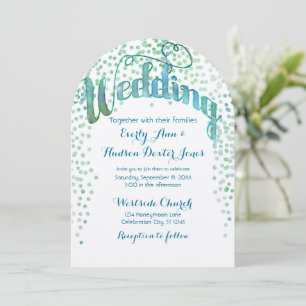 Blue Green Waterverf Typography Wedding Kaart